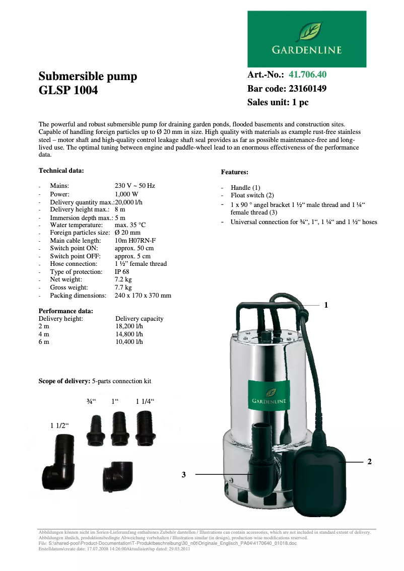Image de la première page du manuel de l'appareil GLSP 1004