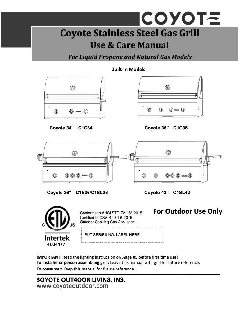 Page 1 of the manual User Manual Coyote C1SL42LP