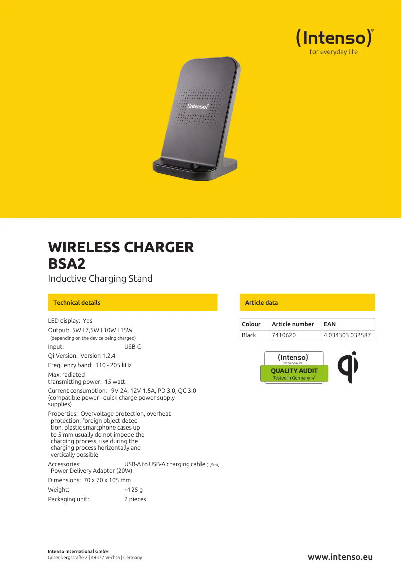 Page 1 of the manual Technical Sheet Intenso BSA2