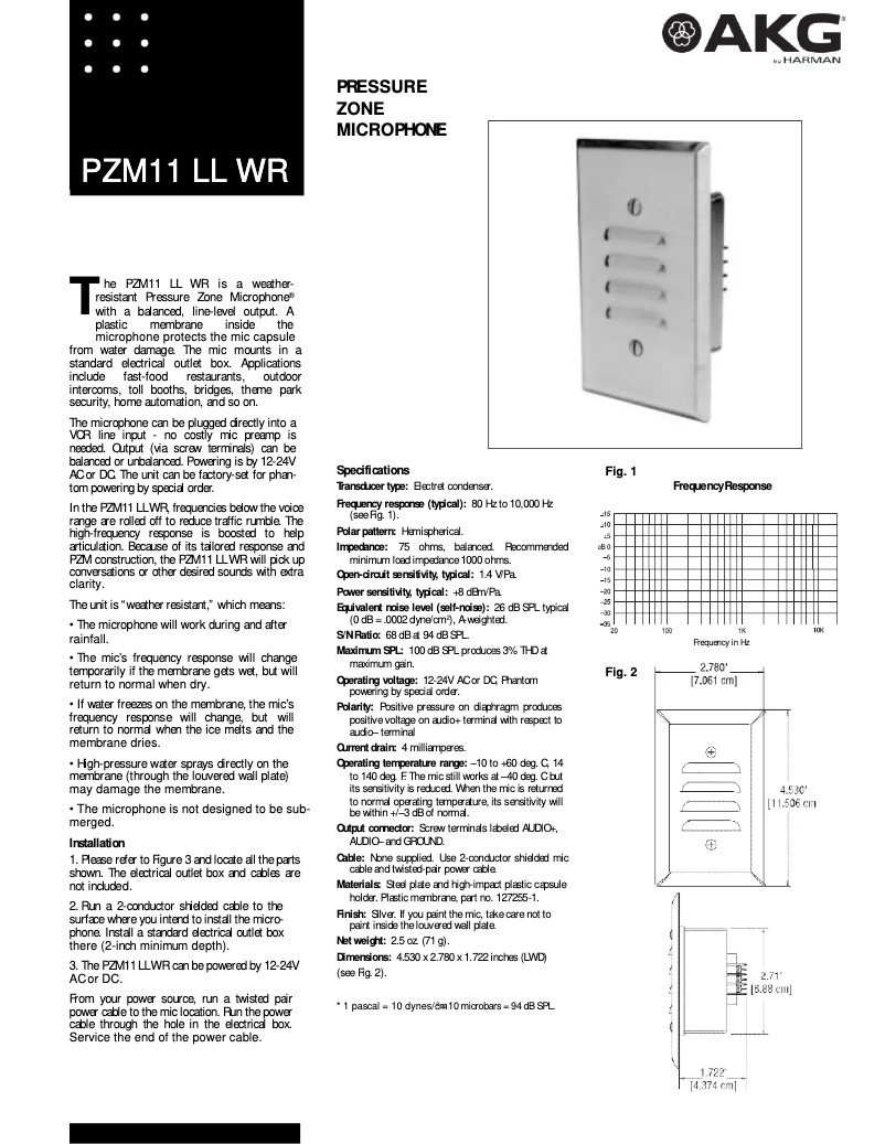 Page 1 of the manual User Manual AKG PZM-11LLWR