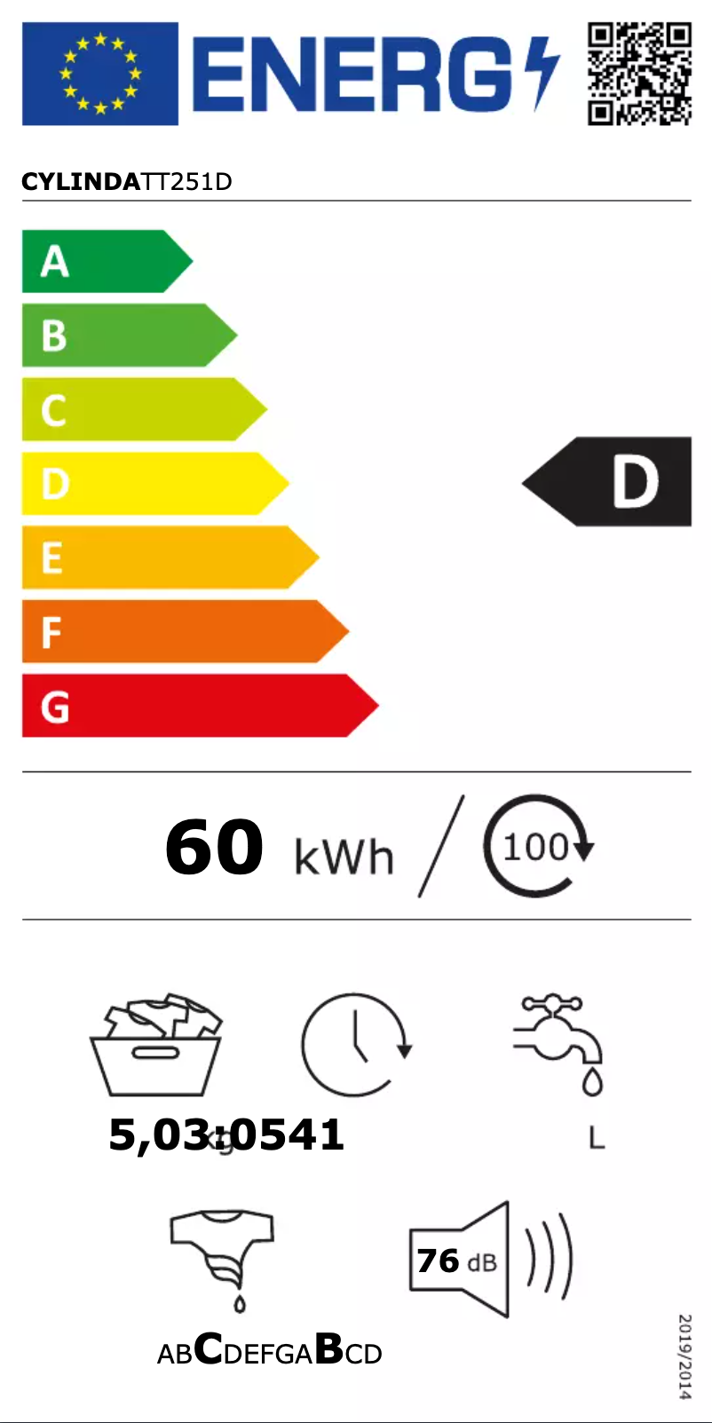 Page 1 of the manual Energy Label Cylinda TT 251D