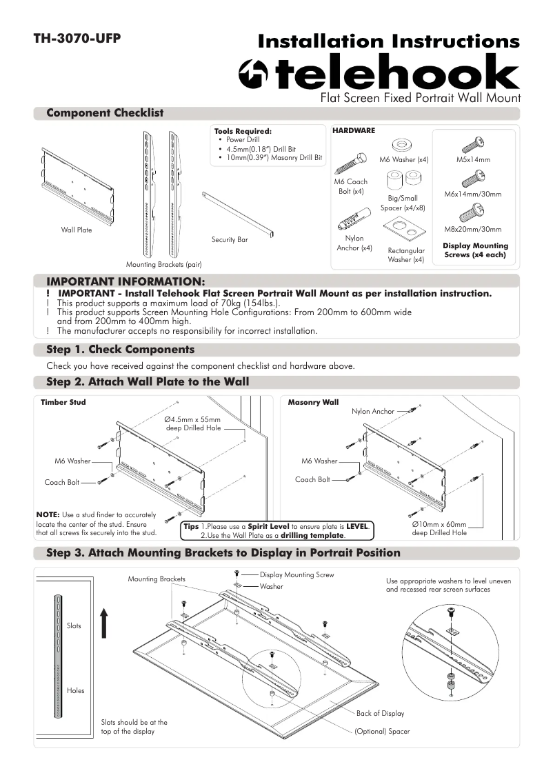 First page image of the manual for TH-3070-UFP-TAA