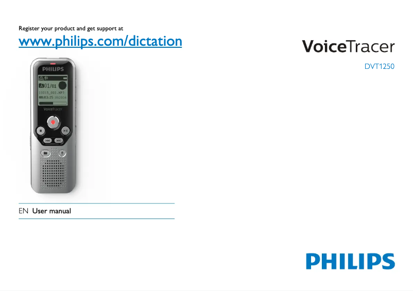 First page image of the manual for Voice Tracer DVT1250