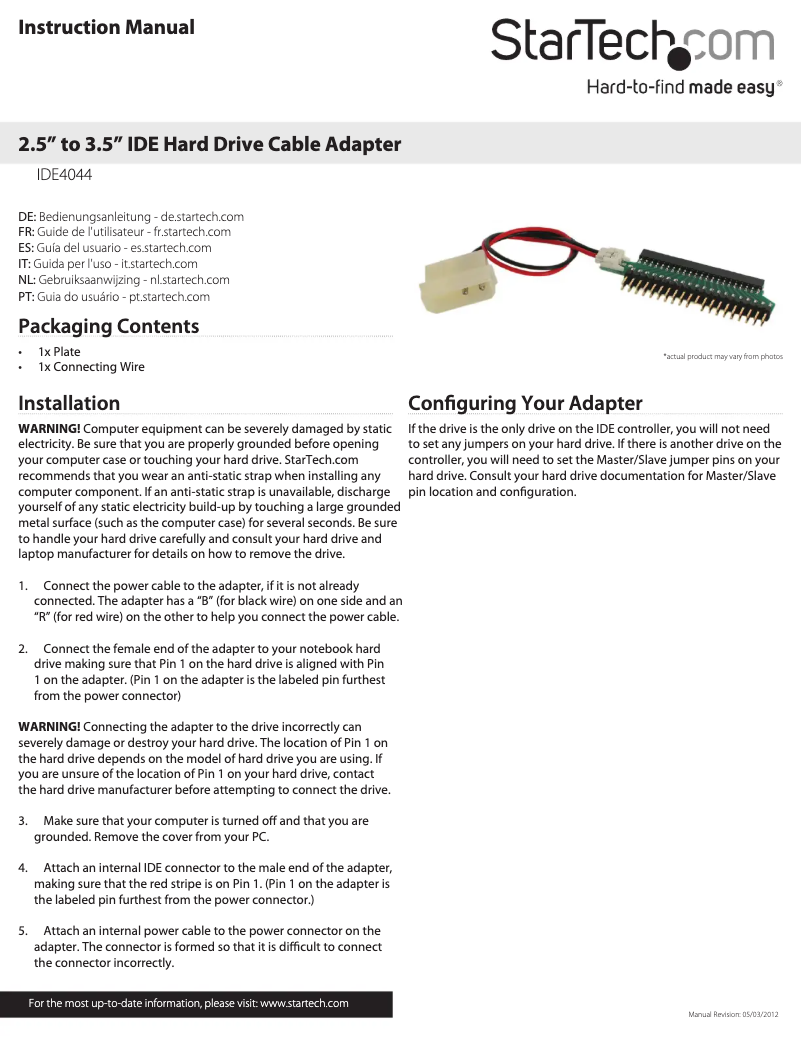 First page image of the manual for IDE4044