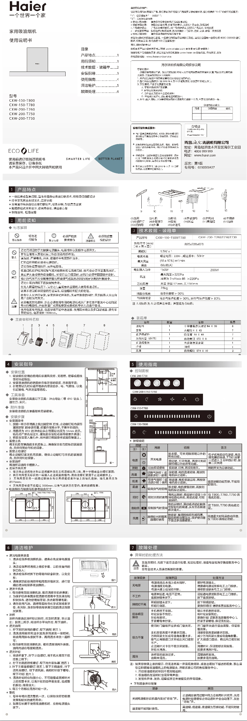 First page image of the manual for CXW-150-T800