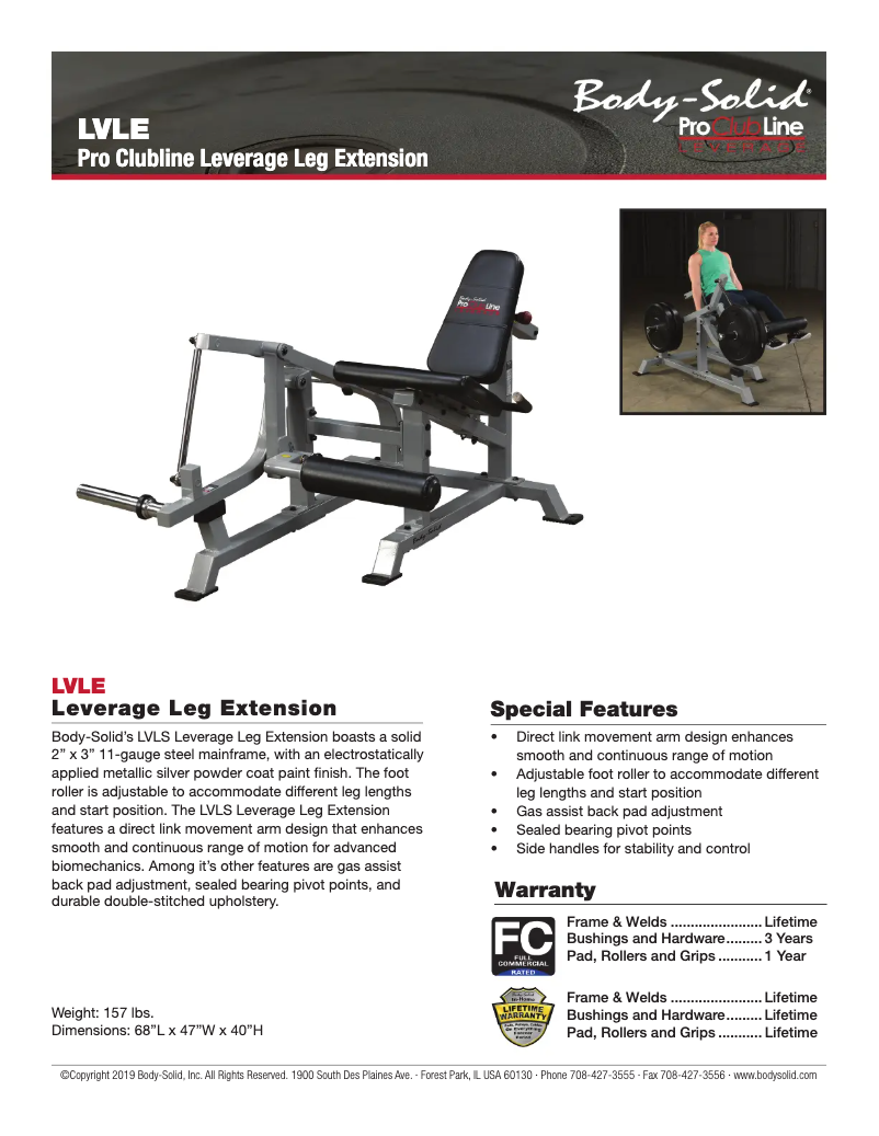 Page 1 of the manual Technical Sheet Body-Solid LVLE