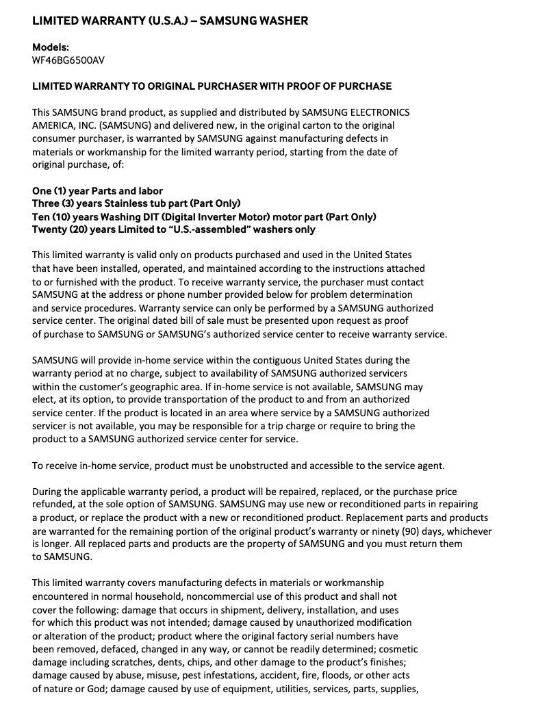 First page image of the manual for WF46BG6500AV