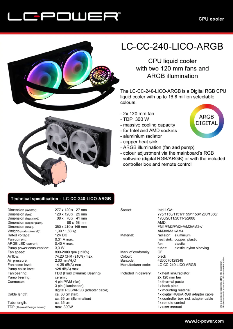 Page 1 of the manual User Manual LC-Power LC-CC-240-LiCo-ARGB
