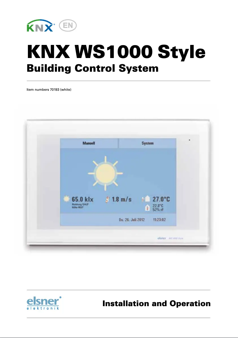 First page image of the manual for KNX WS1000 Style