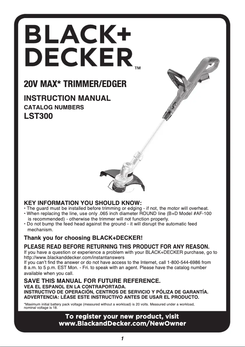 Page 1 of the manual User Manual Black & Decker LST300