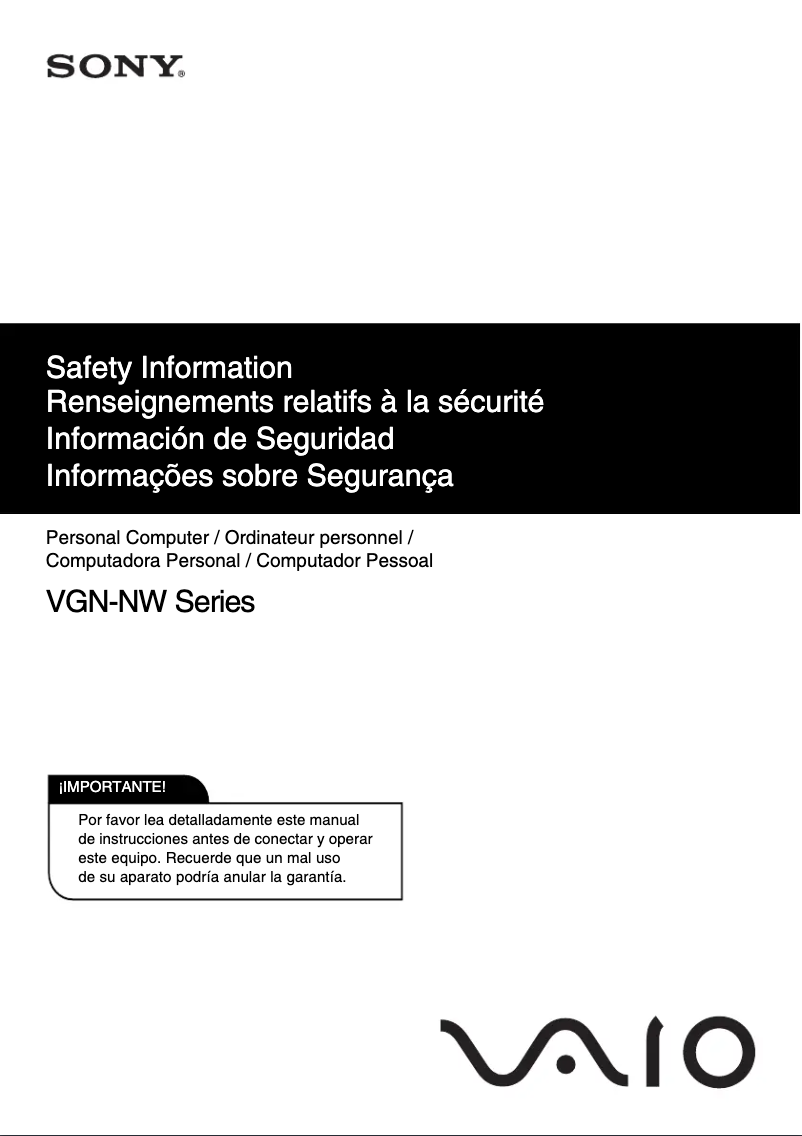 Page 1 of the manual Safety Instructions Sony Vaio VGN-NW240F