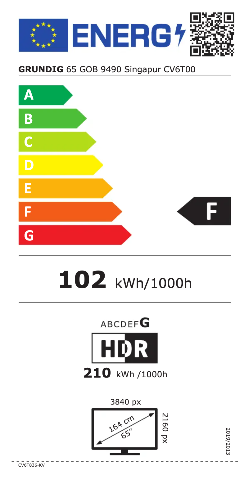 Page 1 of the manual Energy Label Grundig 65 GOB 9490 Singapur