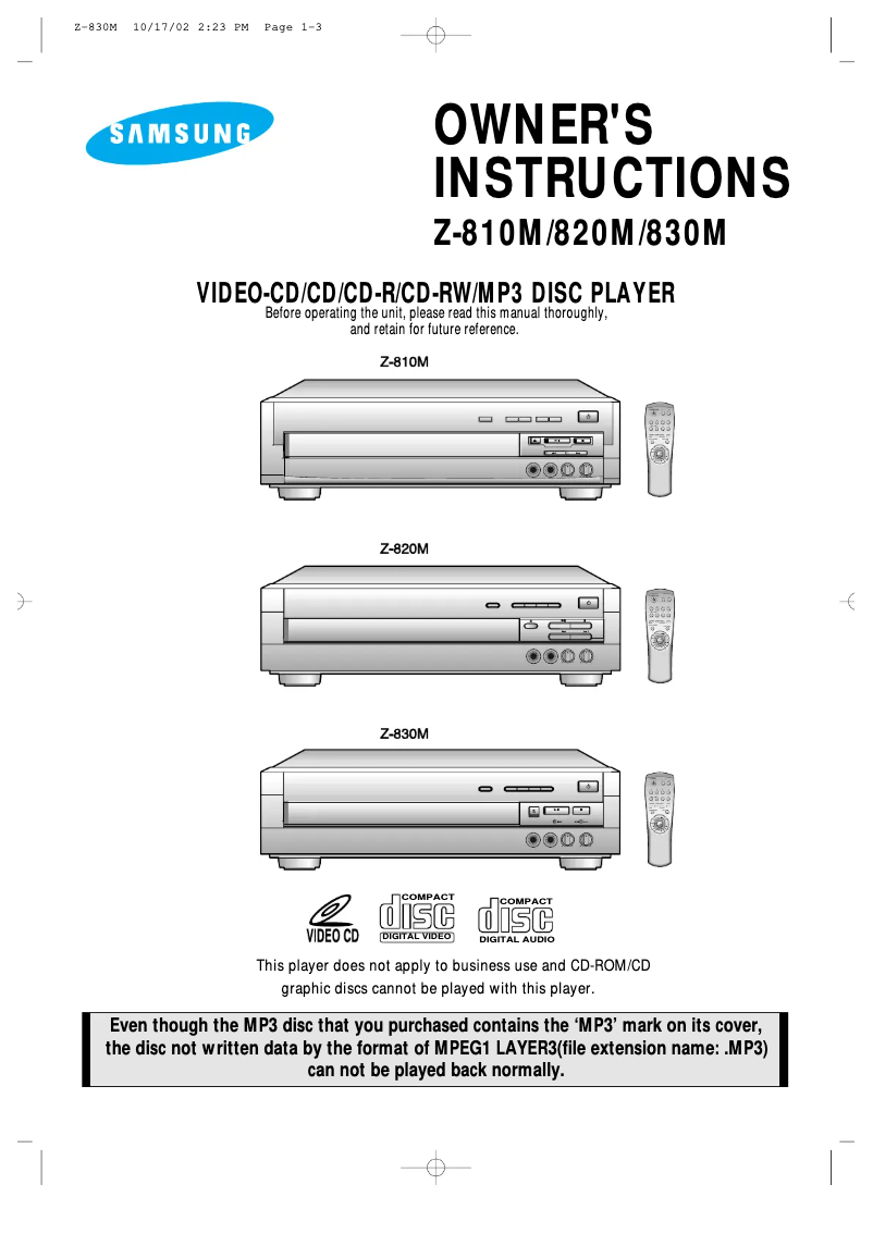 Page 1 of the manual User Manual Samsung Z-830M