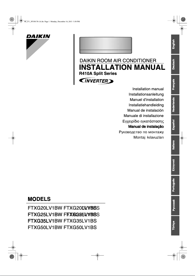 First page image of the manual for FTXG35LV1BW