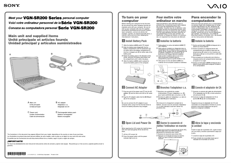 Page 1 of the manual User Manual Sony Vaio VGN-SR290