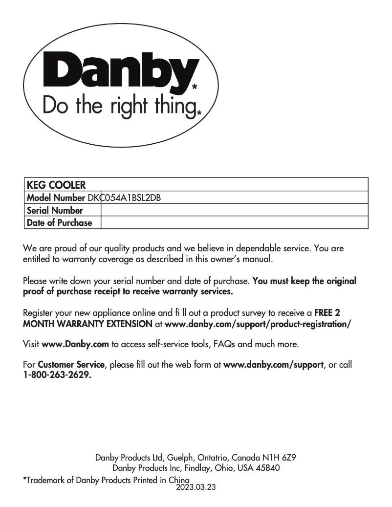Page 1 of the manual User Manual Danby DKC054A1BSL2DB