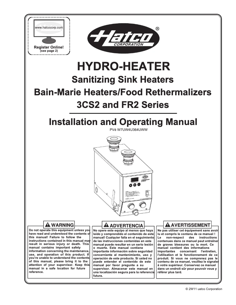 Page 1 of the manual User Manual Hatco 3CS2-3B