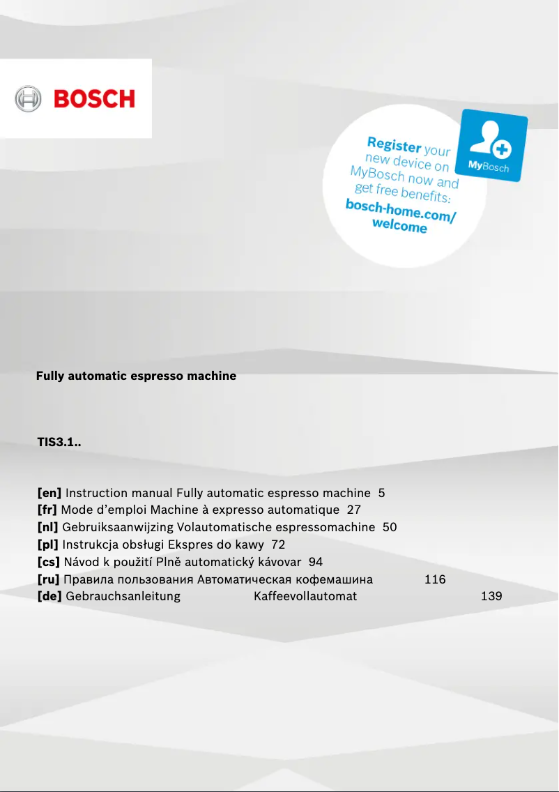 Page 1 of the manual User Manual Bosch VeroCup 100 TIS30129RW