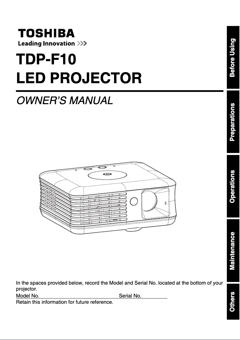 Page 1 of the manual User Manual Toshiba TDP-F10