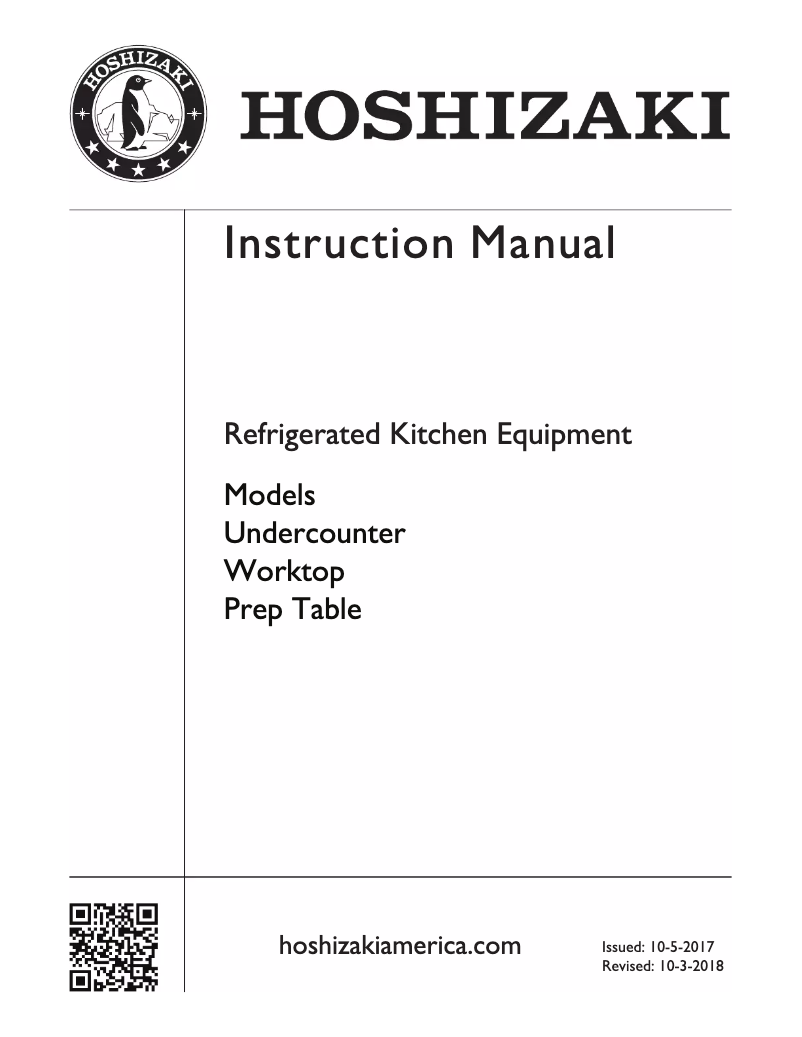 Page 1 of the manual Installation Guide Hoshizaki CRMR60