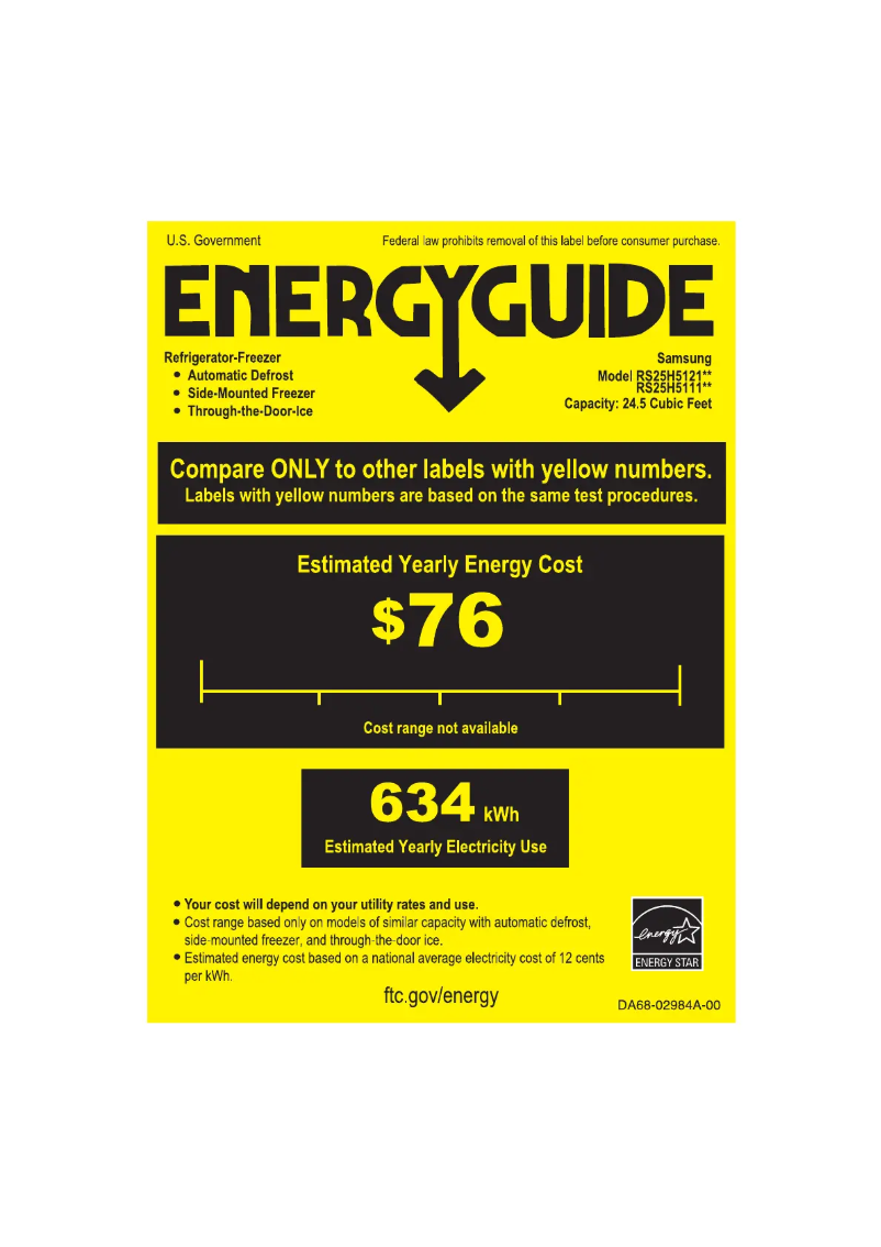 Page 1 of the manual Energy Label Samsung RS25H5111SR