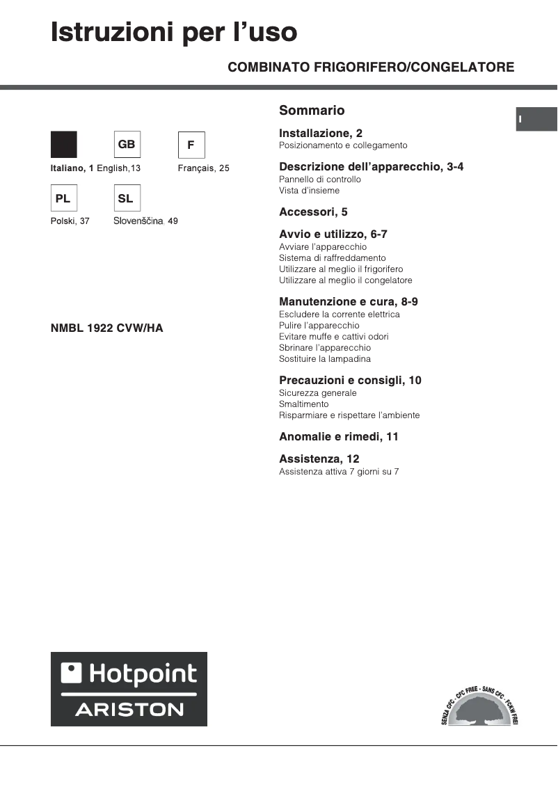 Page 1 of the manual User Manual Hotpoint NMBL 1922 CVW/HA
