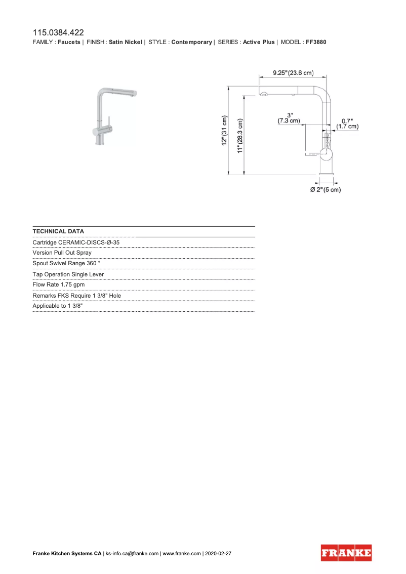 Page 1 of the manual User Manual Franke Active Plus FF3880