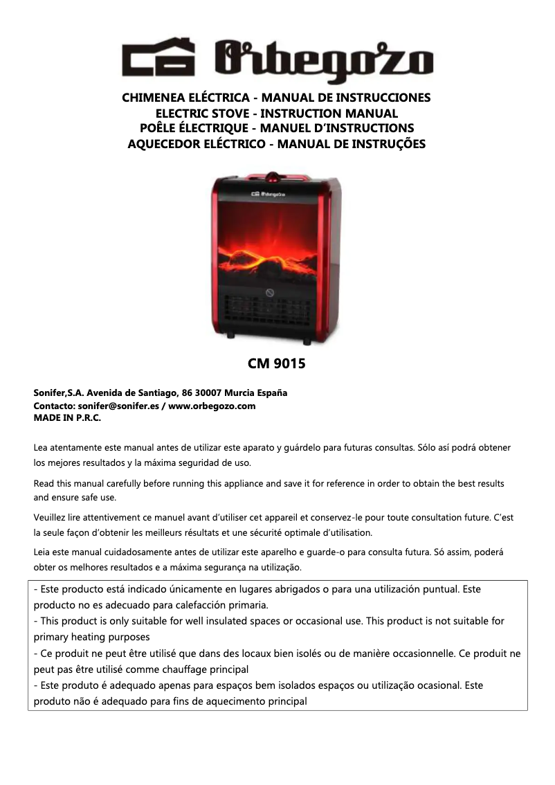 Page 1 of the manual User Manual Orbegozo CM 9015