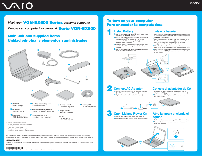 First page image of the manual for Vaio VGN-BX546B