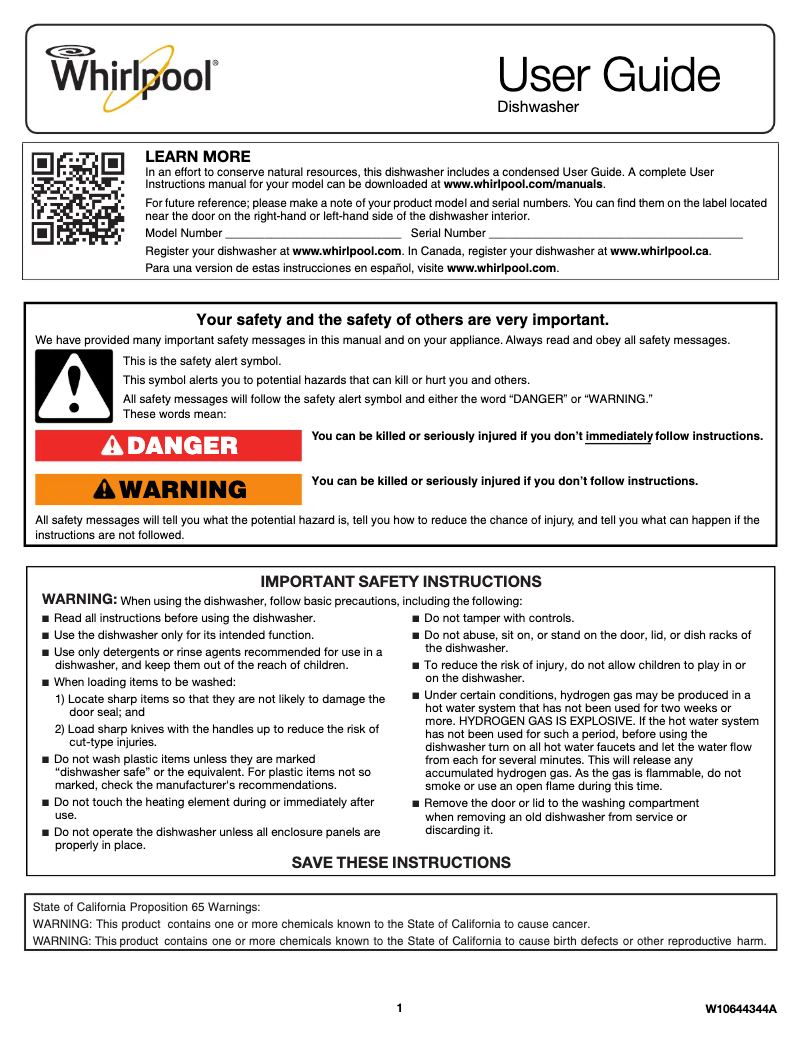 Page 1 of the manual Use and Maintenance Manual Whirlpool WDF320PADD