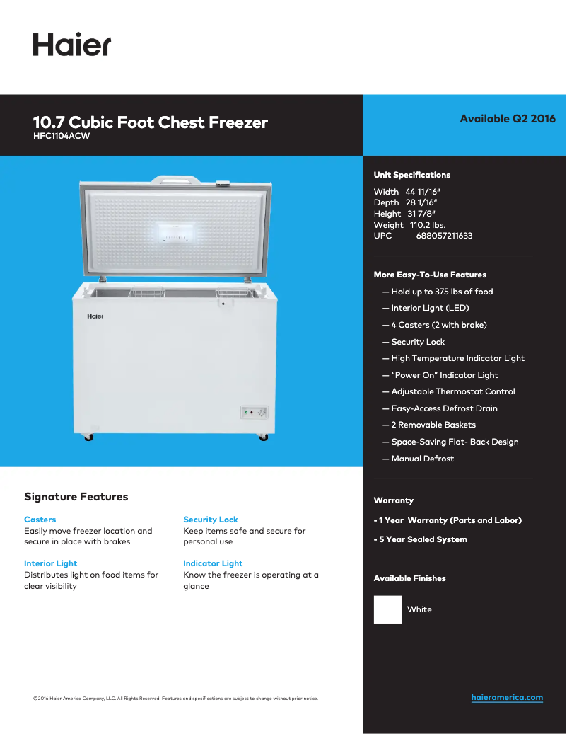 First page image of the manual for HFC1104ACW