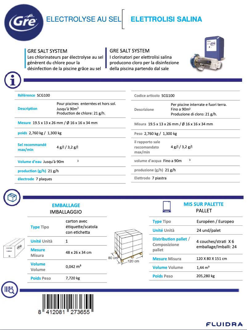 Page 1 of the manual Technical Sheet Gre SCG100