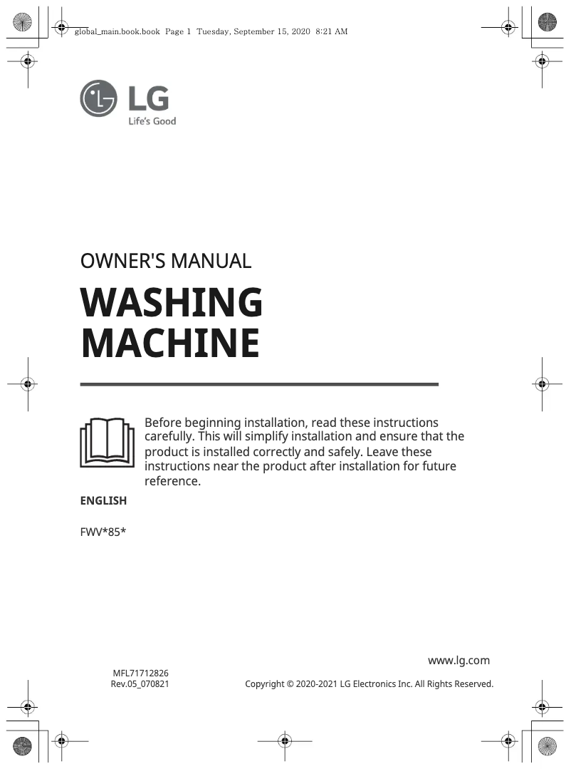 First page image of the manual for FWV685WSE