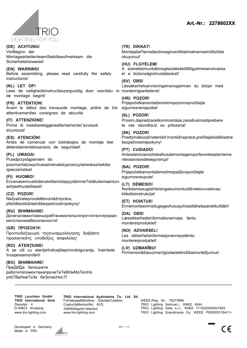 Page 1 of the manual User Manual Trio Lighting Sacramento 227860231