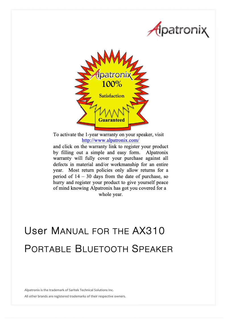 Page 1 of the manual User Manual Alpatronix AX310