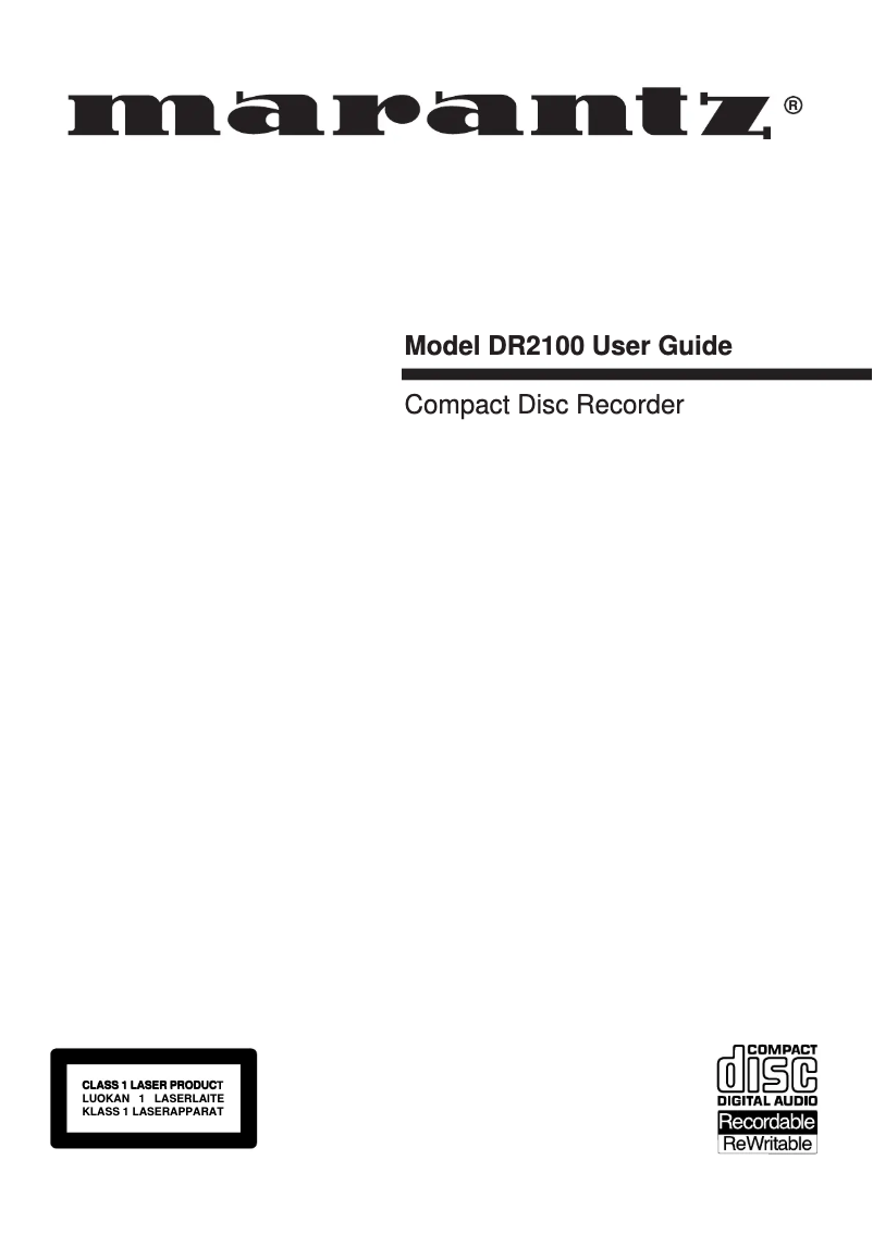 Page 1 of the manual User Manual Marantz DR2100
