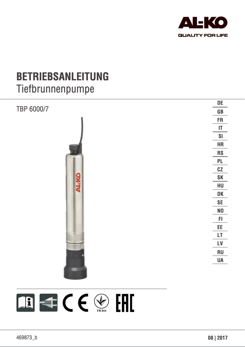 Page 1 of the manual User Manual AL-KO TBP 6000/7
