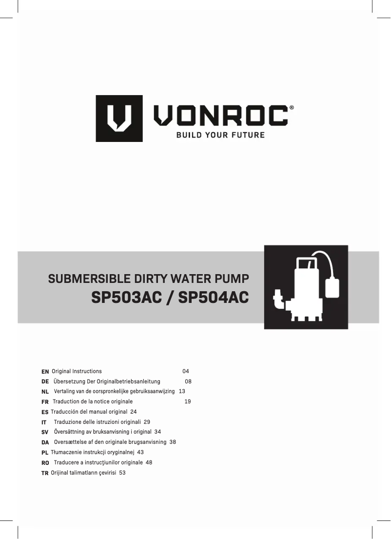 First page image of the manual for SP503AC