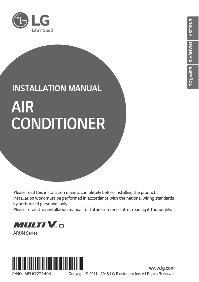 First page image of the manual for ARUN144DT3