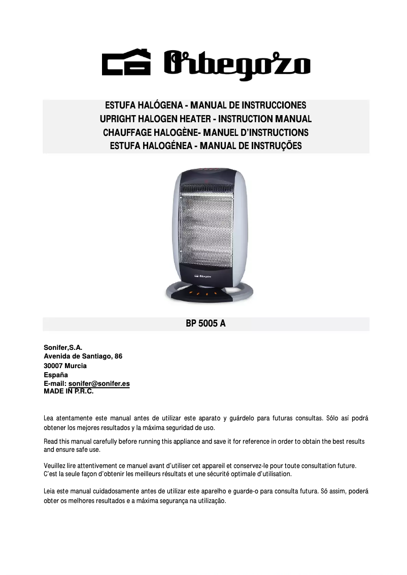 Page 1 of the manual User Manual Orbegozo BP 5005 A