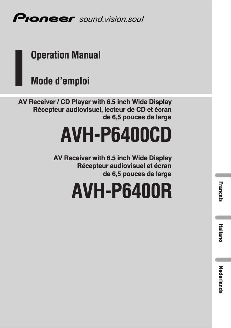 First page image of the manual for AVH-P6400