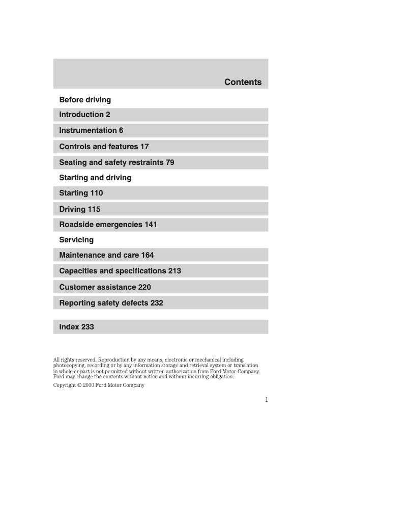 Page 1 of the manual User Manual Ford Explorer Sport (2001)