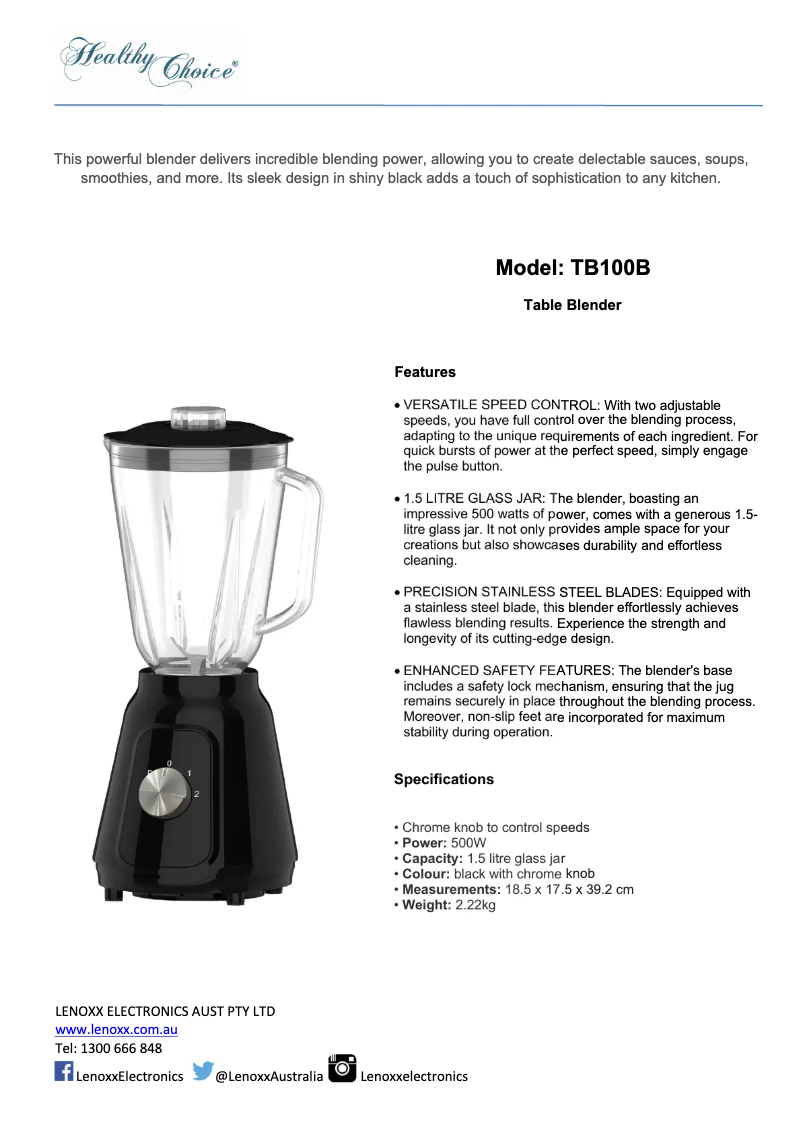 First page image of the manual for TB100B