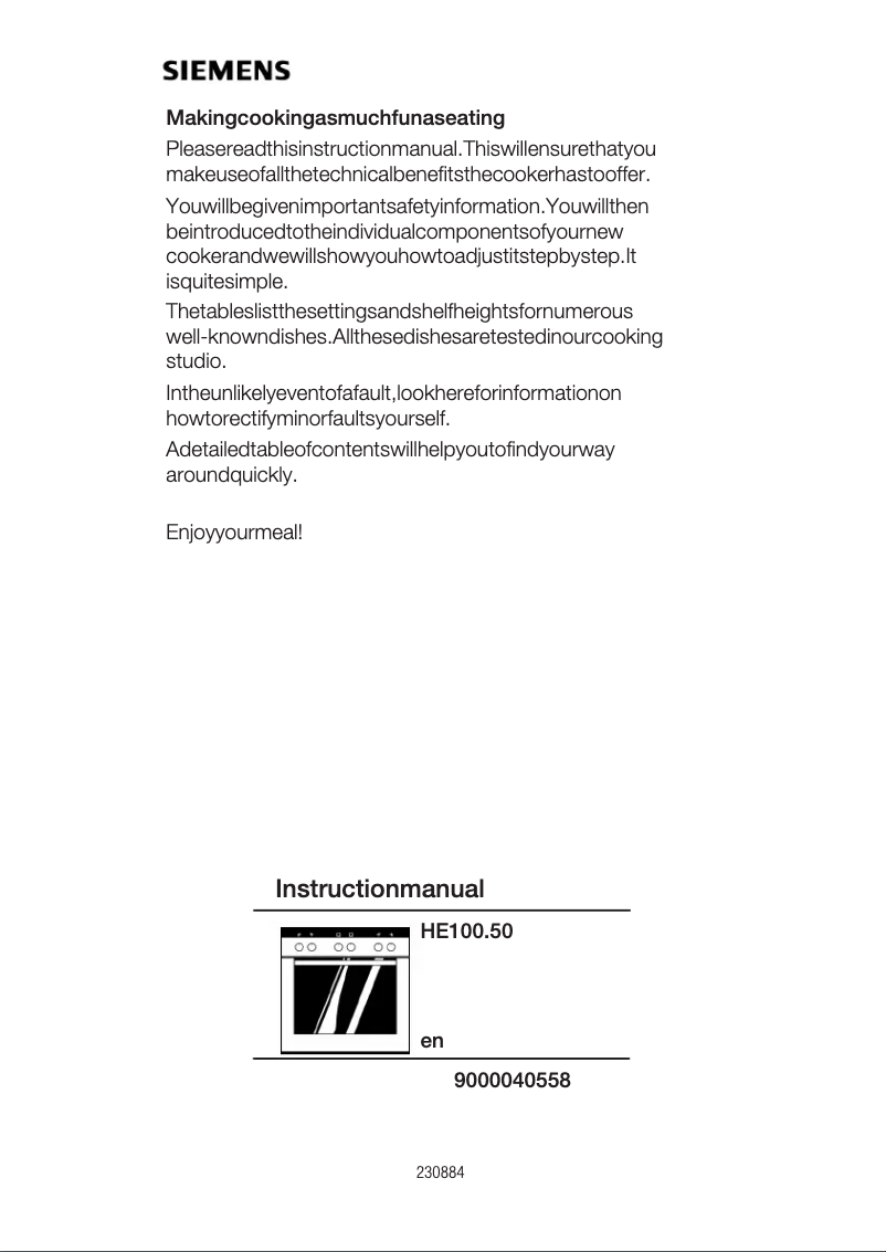 Page 1 of the manual User Manual Siemens HE100250