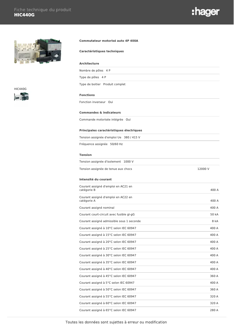 First page image of the manual for HIC440G
