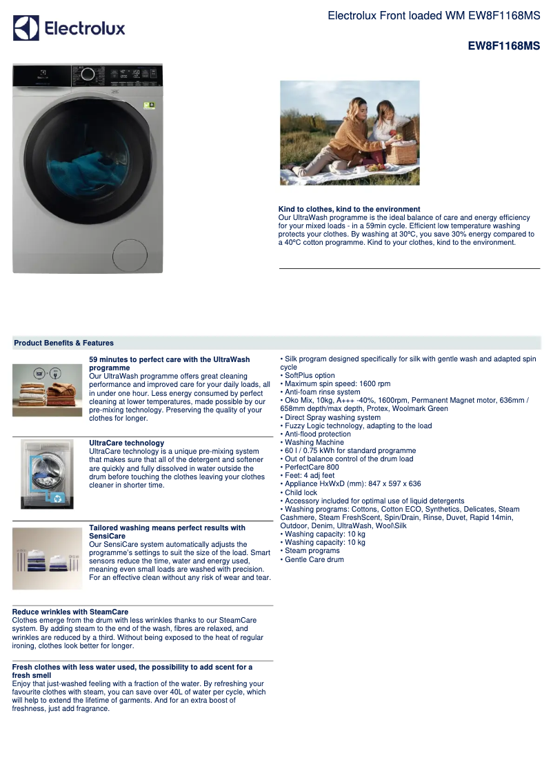 First page image of the manual for EW8F1168MS