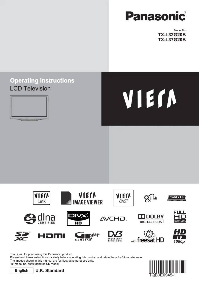 First page image of the manual for Viera TX-L32G20B