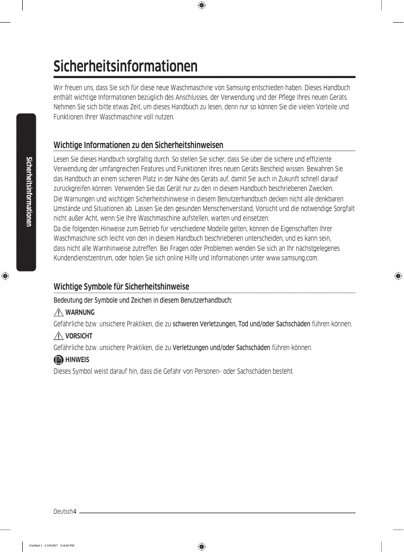 Page 1 of the manual Installation Guide Samsung WW80J54E0BX
