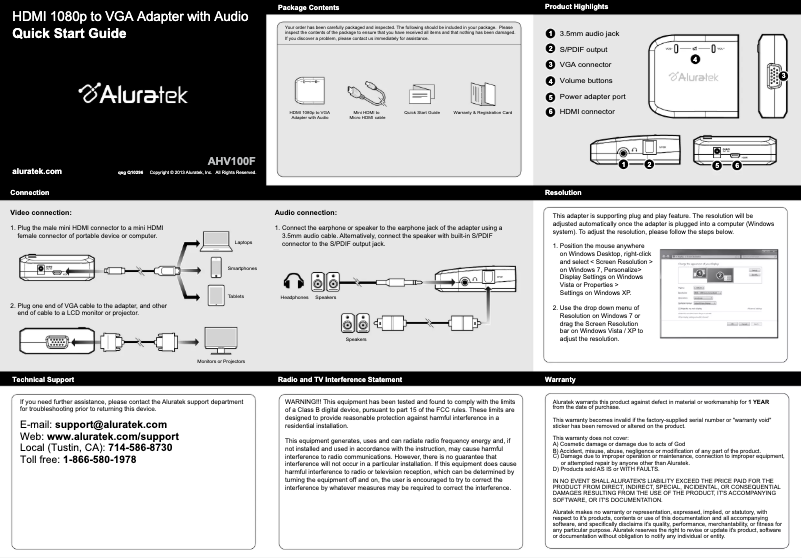 First page image of the manual for AHV100F