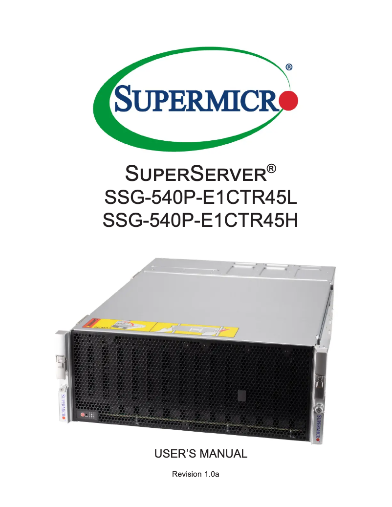 Page 1 of the manual User Manual Supermicro SuperServer SSG-540P-E1CTR45L